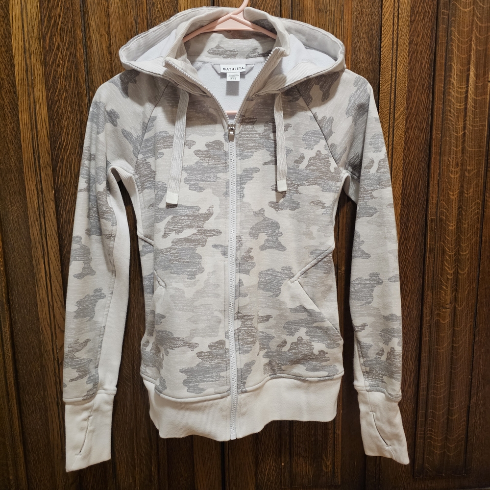 Athleta Gray Camo Zip-Up Hoodie